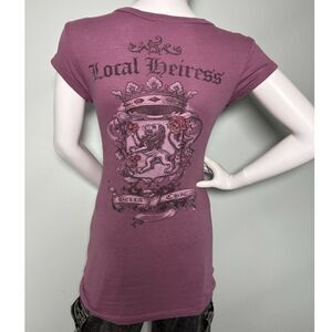 Y2K Local Heiress Graphic Tee Shirt Purple Crown Lion Crest Heart Tshirt size XS